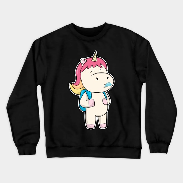 Unicorn with Backback & Chewing gum Crewneck Sweatshirt by Markus Schnabel